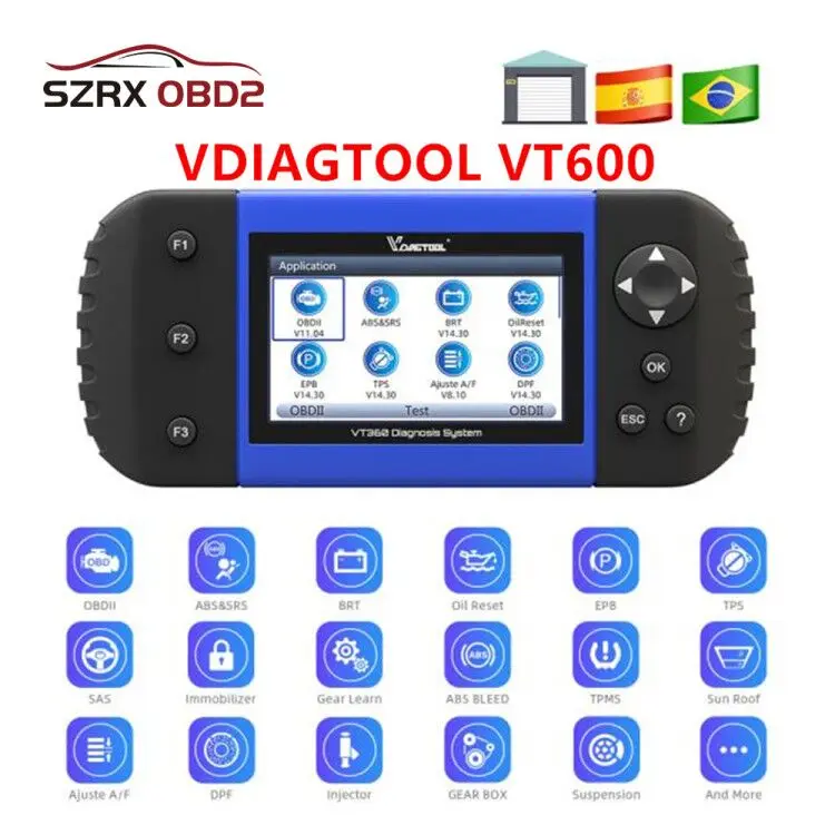 

OBD2 Scanner VDIAGTOOL VT600 Engine ABS SRS EPB Oil Service Reset Injector Coding OBDII Key Programmer Car Diagnostic Tool