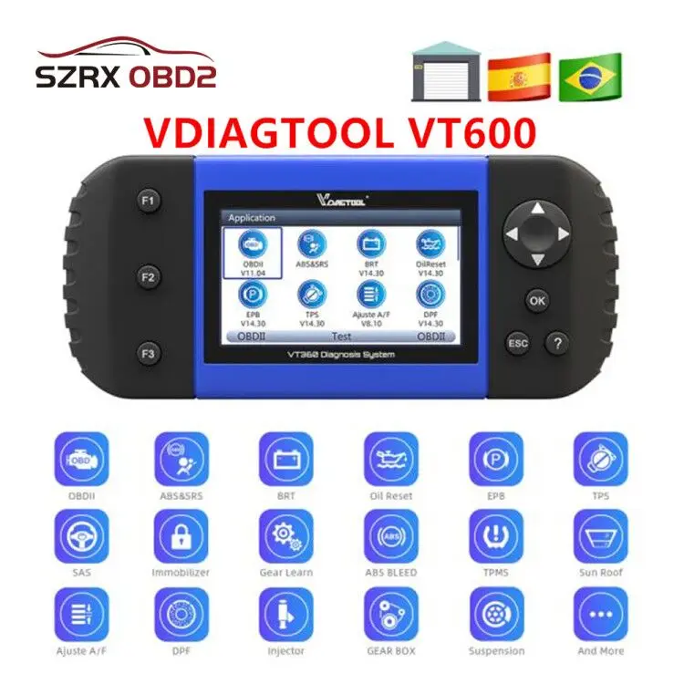 OBD2 сканер VDIAGTOOL VT600 двигатель ABS SRS EPB обслуживание масла Сброс инжектор