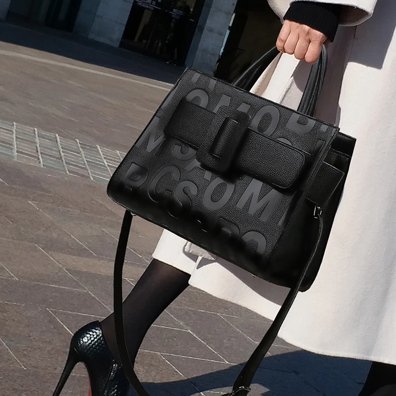 Женская кожаная сумка через плечо модная ретро тиснение женская на большая тоут