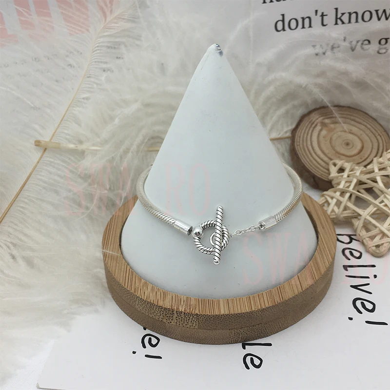 

2020 AUTUMN new S925 Purely Pearl & Polished Beads,Moments Sliding Magnetic Clasp Snake Chain Rose Moments T-Bar Bracelet