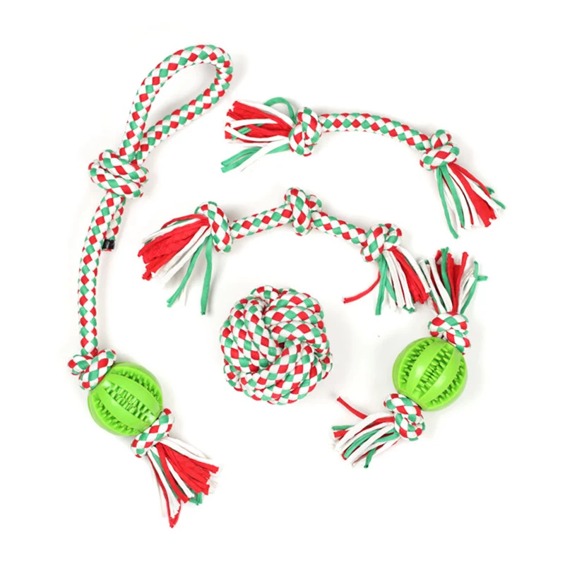 

Dog Toys Set Puppy Chew Toys Durable Cotton Rope Knot Molar Bite Ball Pet Training Toys For Small Medium Dog Clean Teeth