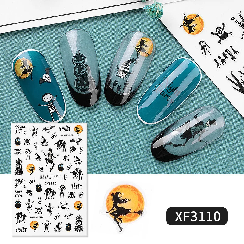 

1 Sheet Halloween Series Nail Sticker Pumpkin Lantern Skeleton Spider Vampire Decals For Nail Art DIY Decoration Tools