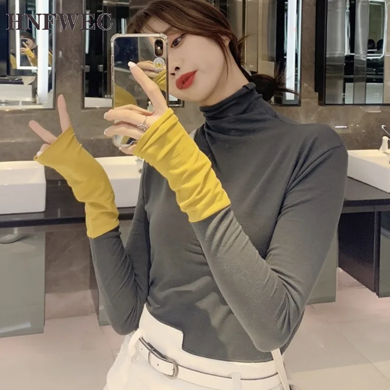 2020 весенне зимняя Корейская водолазка модная пикантная Повседневная футболка с