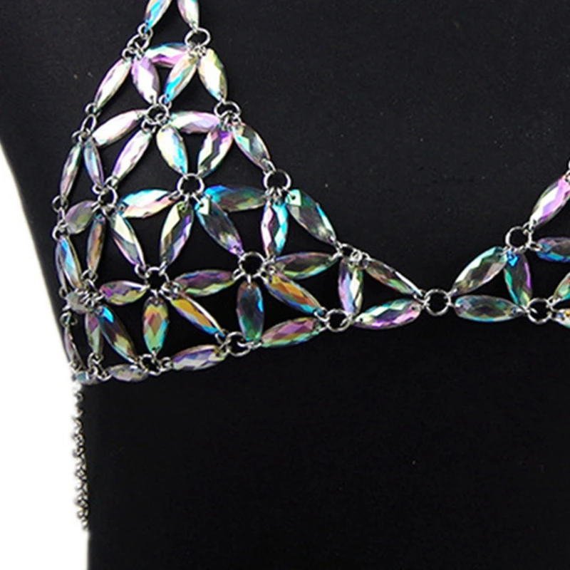 

H9ED Harness Sexy Shiny Crystal Rhinestone Bra Bikini Chest Chain Crop Top Party Nightclub Body Accessories Jewelry