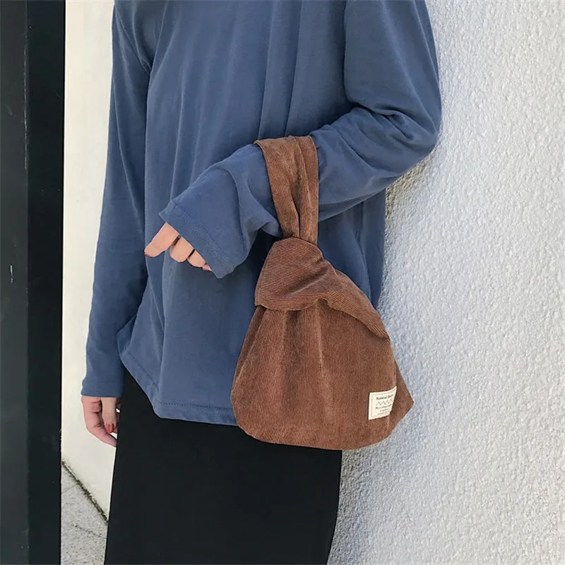 Japanese Style Simple Corduroy Knot Wrist Bag Coin Purse Mobile Phone Key Small Winter Solid Color Daily Hold | Багаж и сумки