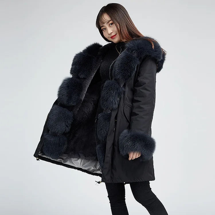 2019 Yiwu Новое поступление воротник из лисьего меха Подкладка кроличьего Рекс парка