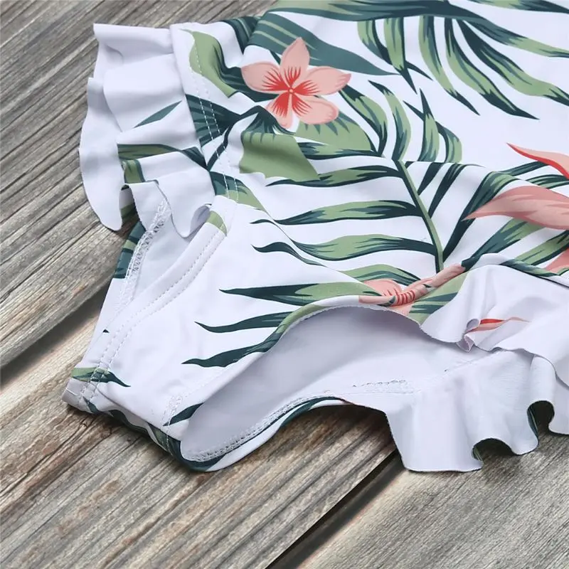 Семейные летние бикини в богемном стиле с тропическими листьями Купальный