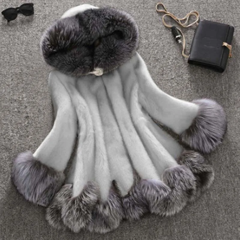 

coats Plus Size Luxury Imitation Mink Fur Women Winter Coat Mid-Length Hooded Faux Fox Fur Jacket Oversized Female Warm Parkas