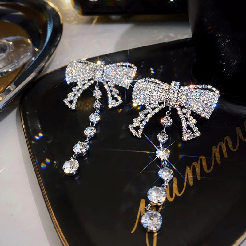 

Trendy Exaggeration Crystal Big Bowknot Dangle Earrings for Women High Quality Jewelry Shiny AAA Zirconia S925 Needle Party Gift