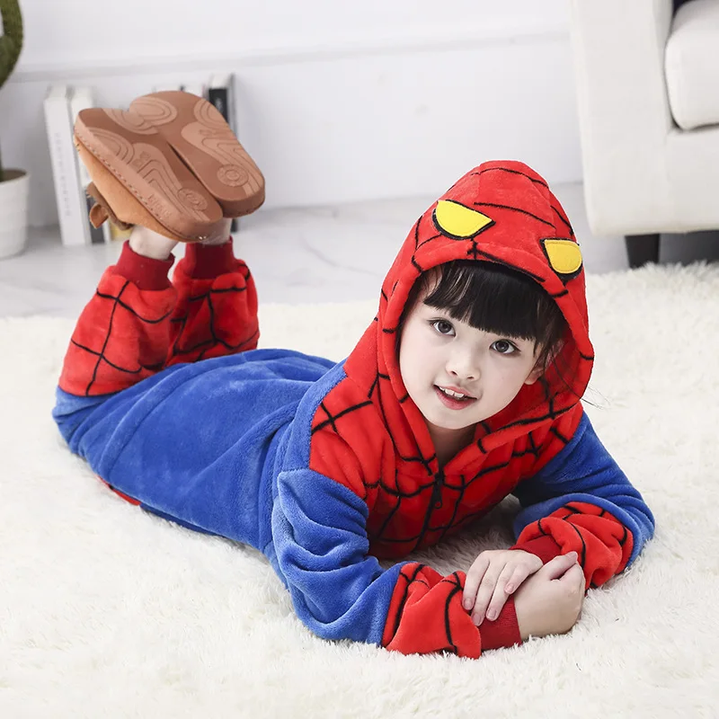 

Disney Stitch Tigger Marvel Spiderman Thicken Warm Coral Flannel Children's One-piece Pajamas Boys and Girls Homewear