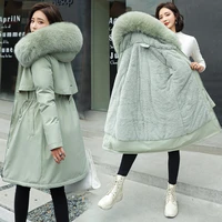 2021 new cotton liner parker parka fashion adjustable waist fur collar winter jacket women medium long hooded parka coat