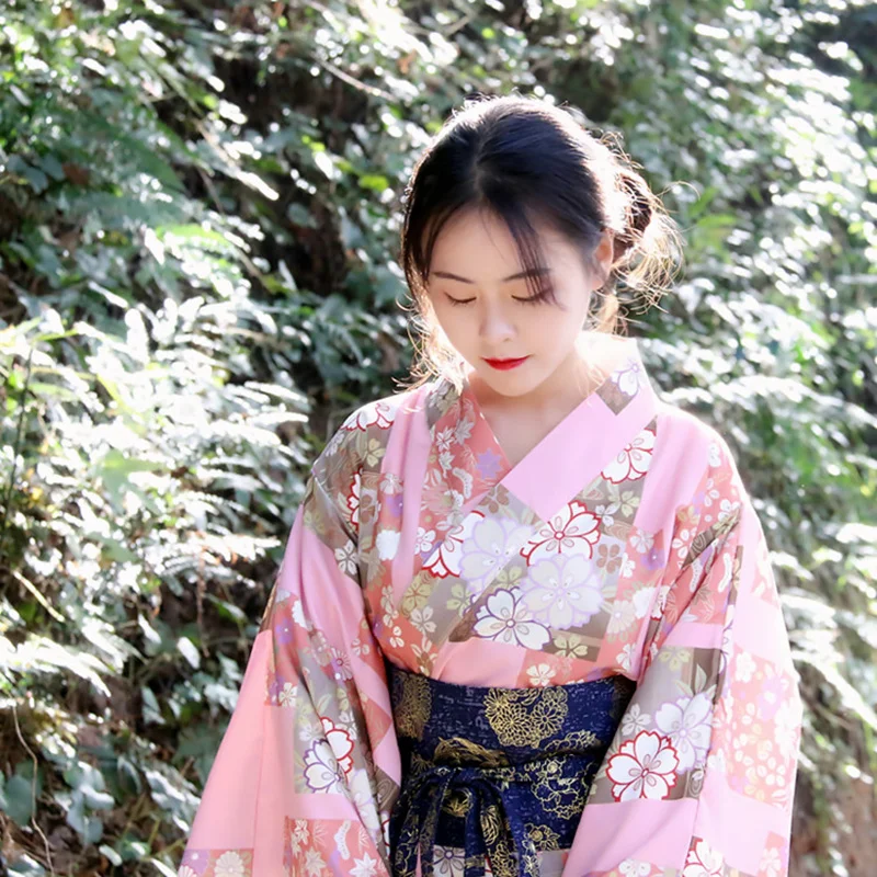

Женское винтажное платье с принтом сакуры, японское традиционное кимоно с Оби, летнее юката, одежда для косплея, одежда для фотосъемки