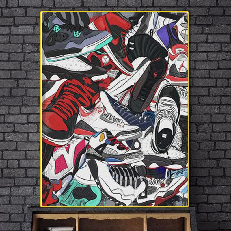 

Modern fashion trend artwork sneakers canvas painting art posters and prints wall art pictures for living room home decoration