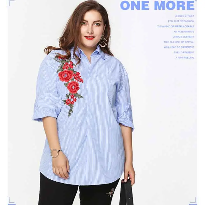 Туника 2020 большие размеры женские вышитые рубашки с цветами полосатые длинным