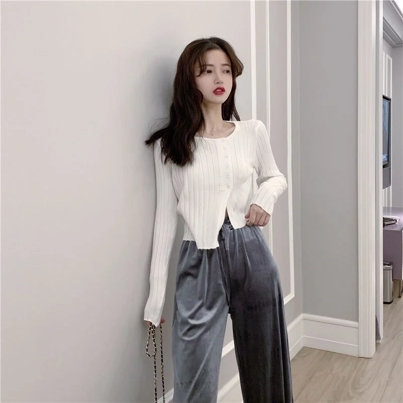

Solid color versatile irregular short knit cardigan women's spring and autumn thin slim air conditioning shirt