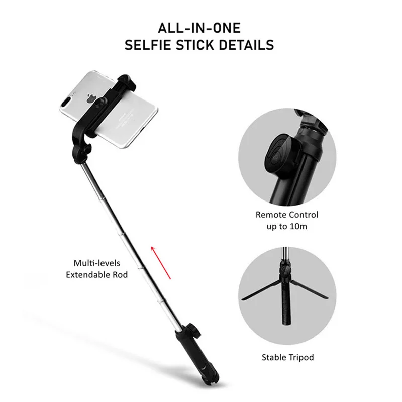 

3 in 1 Portable Selfie Stick With Tripod Phone Holder For Smartphone Handheld Monopod Bluetooth Wireless Extendable Selfie Stick