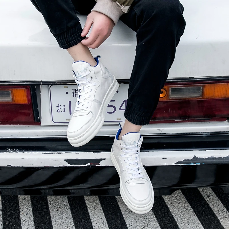 High-Top Casual Men Shoes Genuine Leather Military Sneakers Luxury Platform Trainers Top Quality Lace Up Hip Hop White |