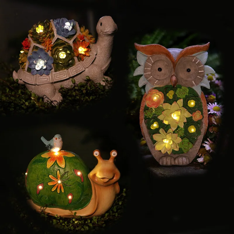 

Garden Statue Resin Owl Tortoise Snails Figurine Garden Lawn Ornaments With Solar LED Lights For Outdoor Yard Garden Decorations