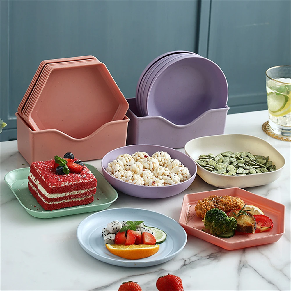 

10 Pcs Creative Snack Dish Pure Natural Wheat Straw Dessert Plate Multi-function Plastic Foods Dish Dessert Kitchen Plate Tray
