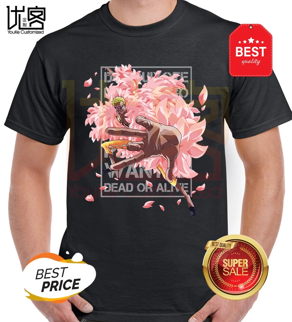Одна штука футболки Donquixote Doflamingo Футболка Мода японского аниме Луффи человек