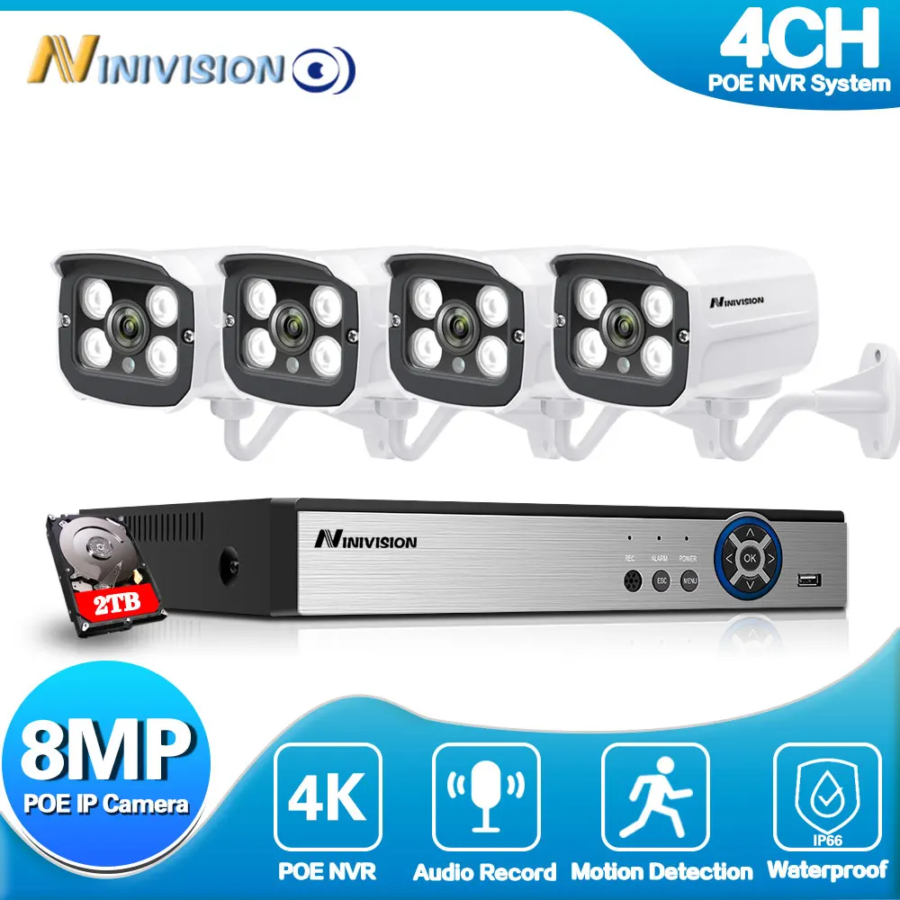 

4K Ultra HD POE IP Camera 4CH Security Camera System 8MP H.265 NVR Audio Record Outdoor AI Detection Video Surveillance KIT