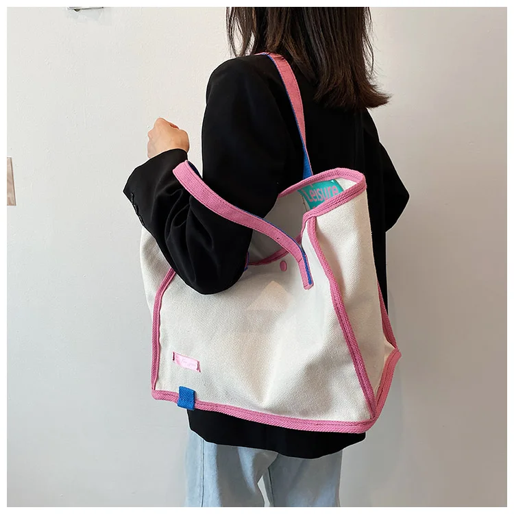

Shopper Bag Canvas New Design Color Spliced Large Capacity Handbag Cute 2021 Trend Women Tote Bags/ DSFC0246