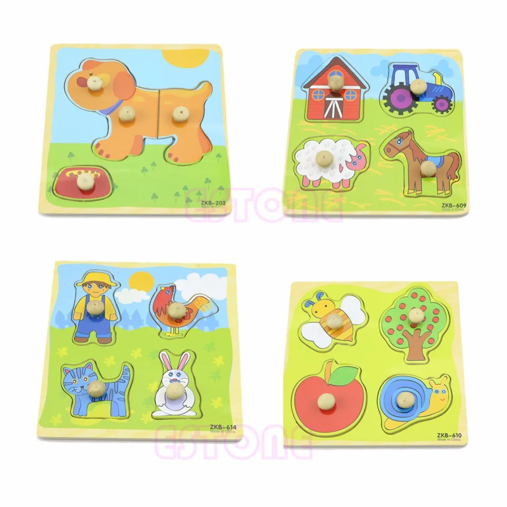 

4 Shape Wooden Adjustable Colorful Animal Puzzle Toy Baby Kids Educational Brick