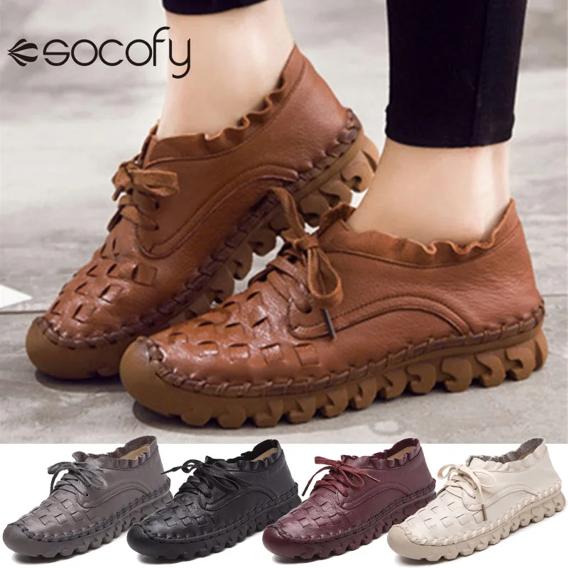 

Туфли женские кожаные на плоской подошве, мокасины ручной работы, со шнуровкой, лоферы, Повседневная зимняя обувь для прогулок