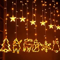 elk tree bell christmas led string curtain lights garland christmas room decorative holiday lighting new year home decoration