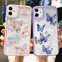 fashion clear glitter butterfly soft phone case for iphone 13 pro max 12mini 11 xs max xr x 7 8 plus cute shell shockproof cover