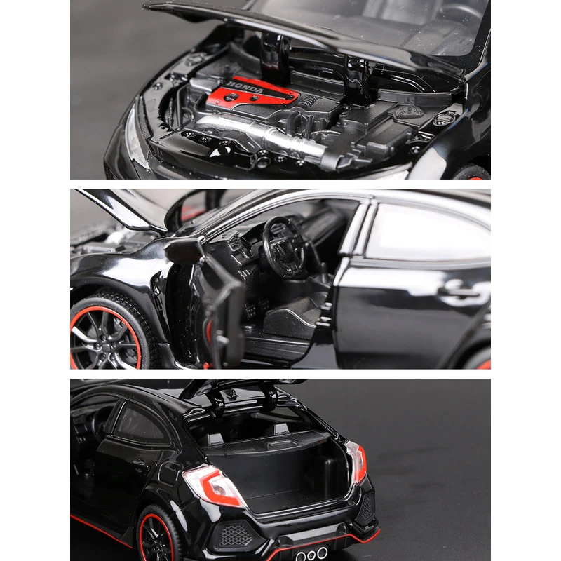 

1:32 HONDA CIVIC TYPE-R Diecasts & Toy Vehicles Metal Car Model Sound Light Collection Car Toys For Children Christmas Gift