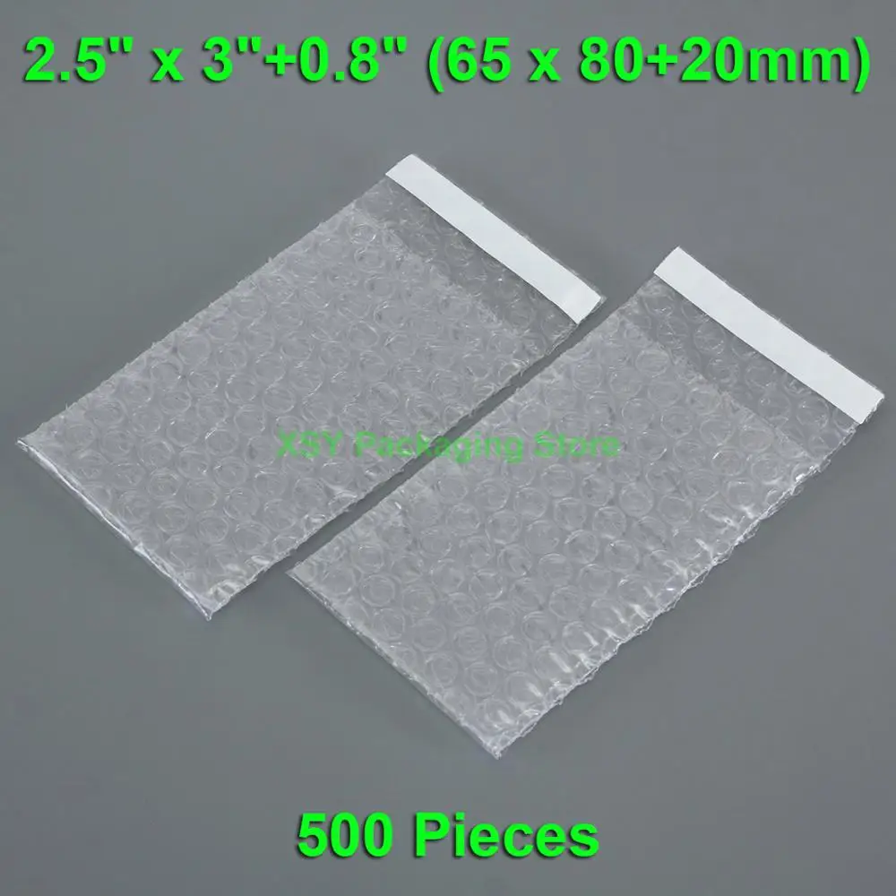 500 штук 2," x 3"+ 0,"(65x80+ 20 мм) Самоуплотняющиеся прозрачные Пузырьковые пакеты небольшого размера пластиковые упаковочные конверты мини-полиэтиленовые пакеты