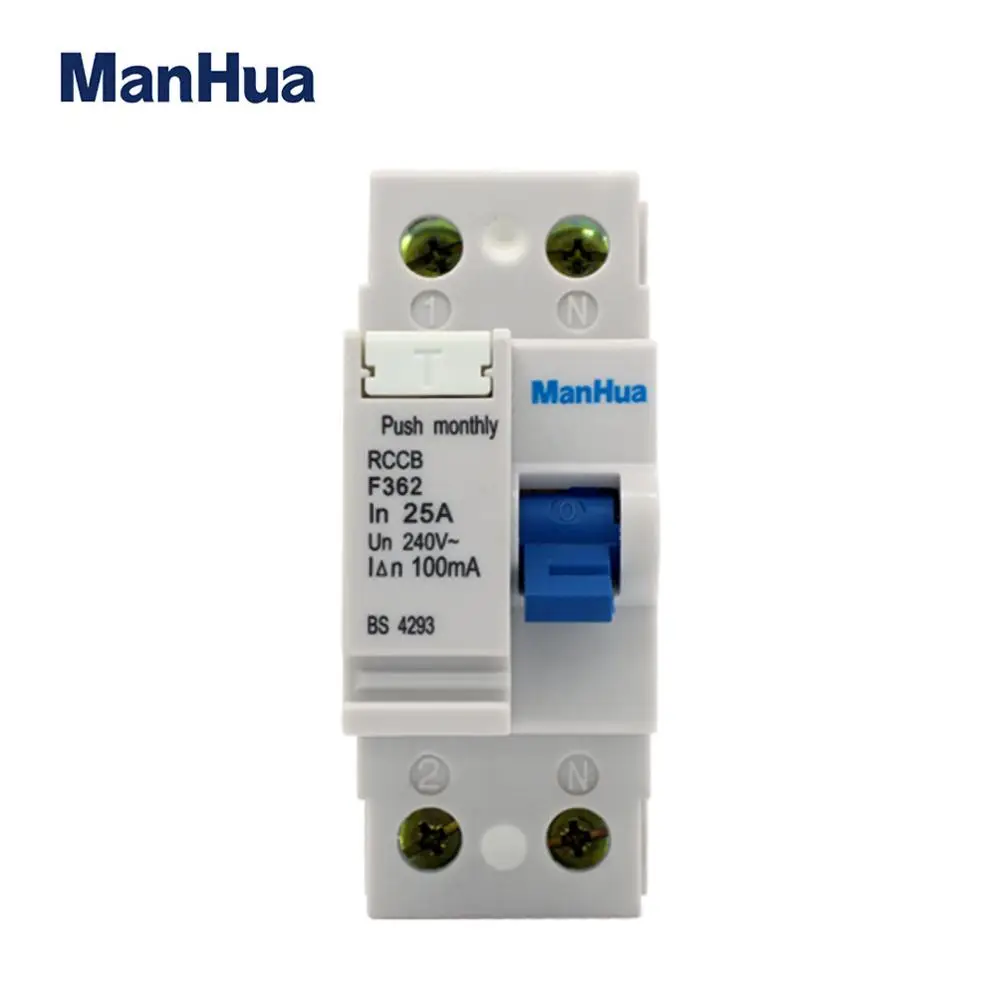 ManHua F362 25A 240VAC 100mA 2P выключатель остаточного тока Электрическая защита от