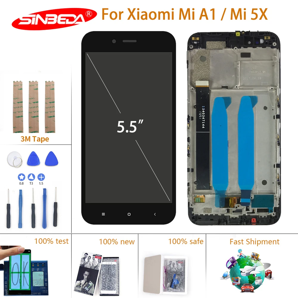 ЖК-дисплей 5 дюйма для XIAOMI Mi A1 сенсорный экран дигитайзер в сборе рамка Xiaomi 5X
