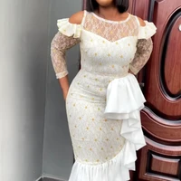 lace bodycon for dresses women white party bare shoulder see through long sleeve golden sheer elegant dress fall birthday 2022