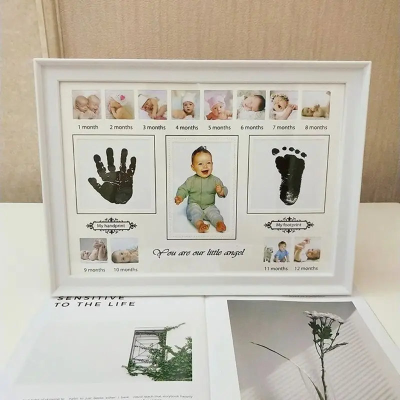 

Baby Handprint Footprint Photo Frame with Stamp Ink Newborn Decor Gift Kids Imprint Hand Inkpad Souvenirs 19QF