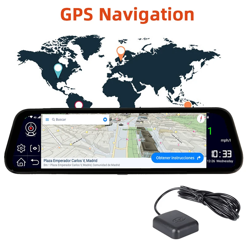 Bluavido Автомобильное зеркало заднего вида 10 дюймов 4G Android 8 1 видеорегистратор GPS