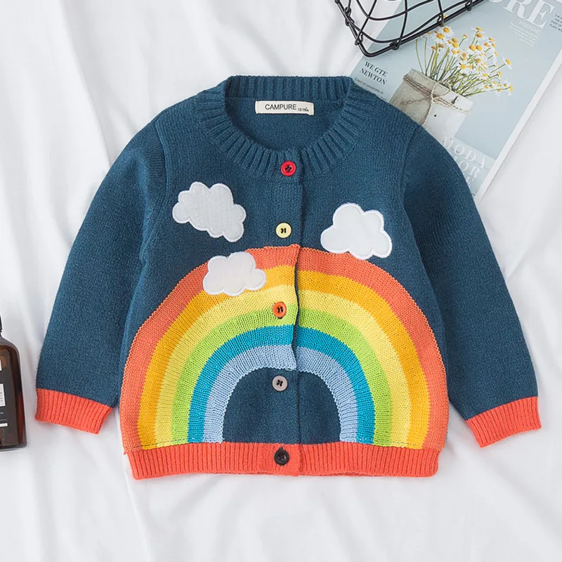 

Повседневные свитера для мальчиков 1-6 лет, осенний свитер для маленьких девочек с радужными облаками, детская одежда, вязаный кардиган, Детс...