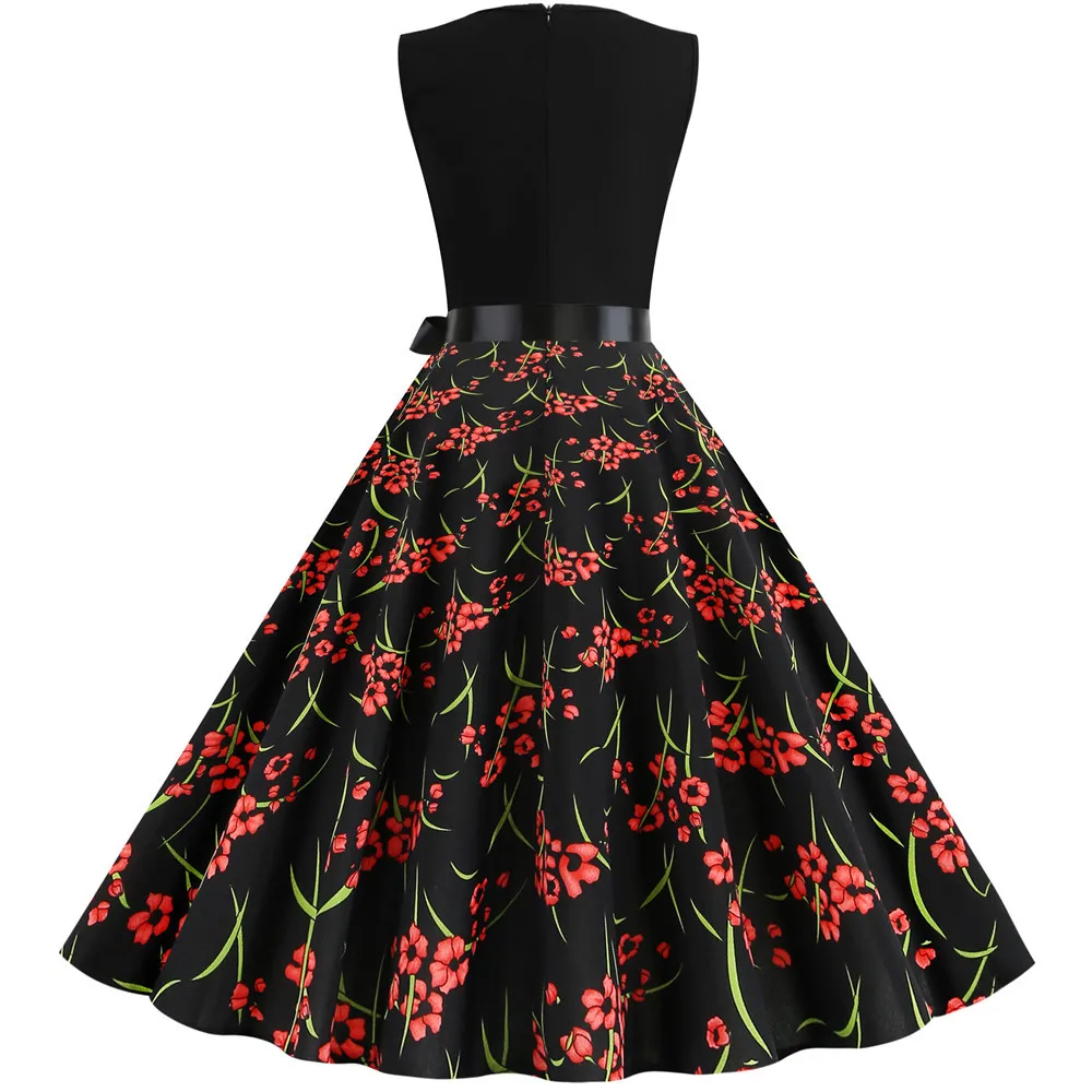 С цветочным принтом Летние платья без рукавов для женщин размера плюс 3XL черный