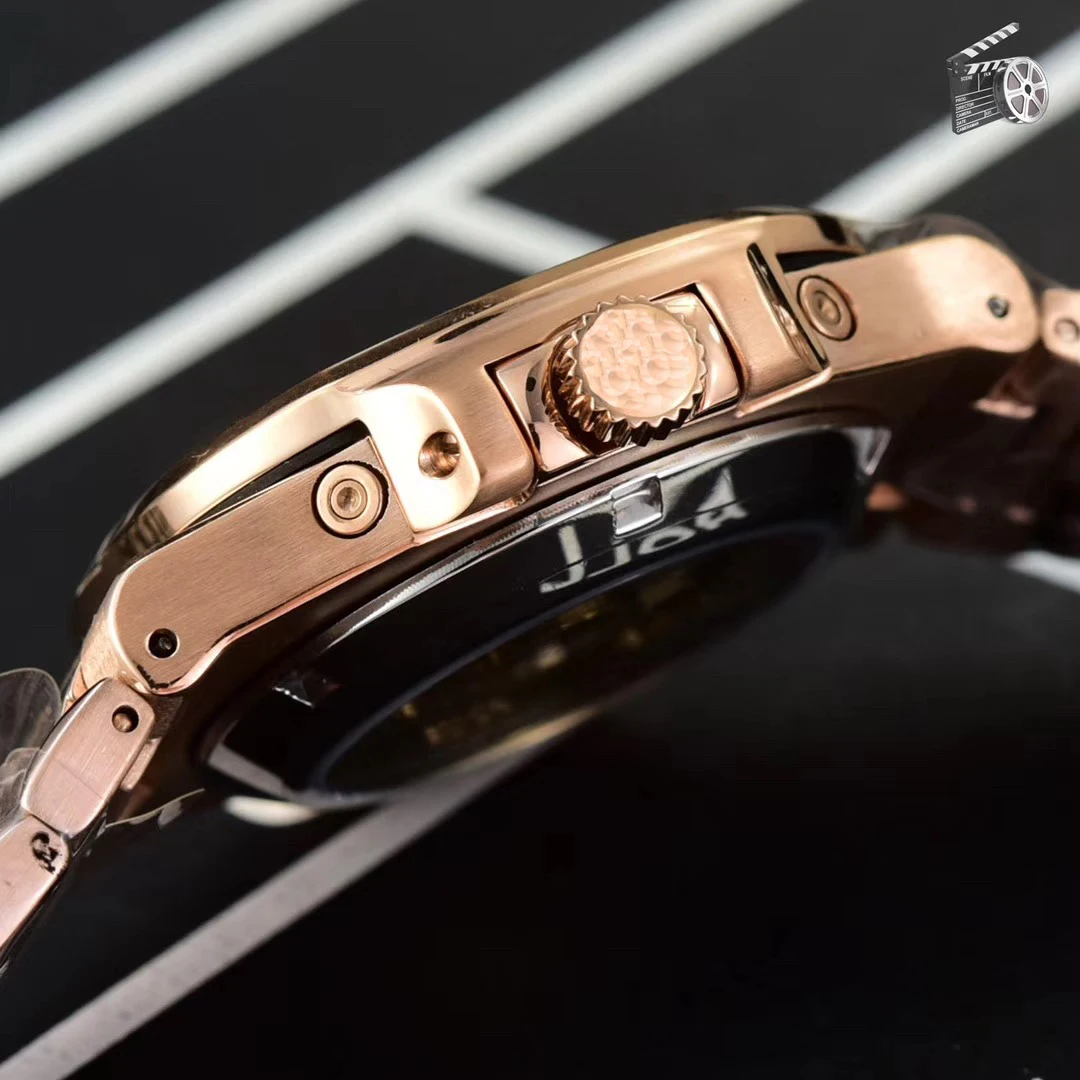 

Classic New Automatic Mechanical Men Watch Sapphire Multiple Time Zone Transparent Rose Gold Moon Phase Watches Black Blue