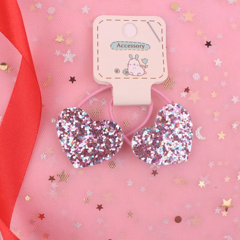 pink ai xin Новые золотые светящиеся чешуи с сердечками, бабочками, звездами, цветами для девочек, аксессуары для волос для детей, эластичные резинки для волос - Цвет: pink ai xin