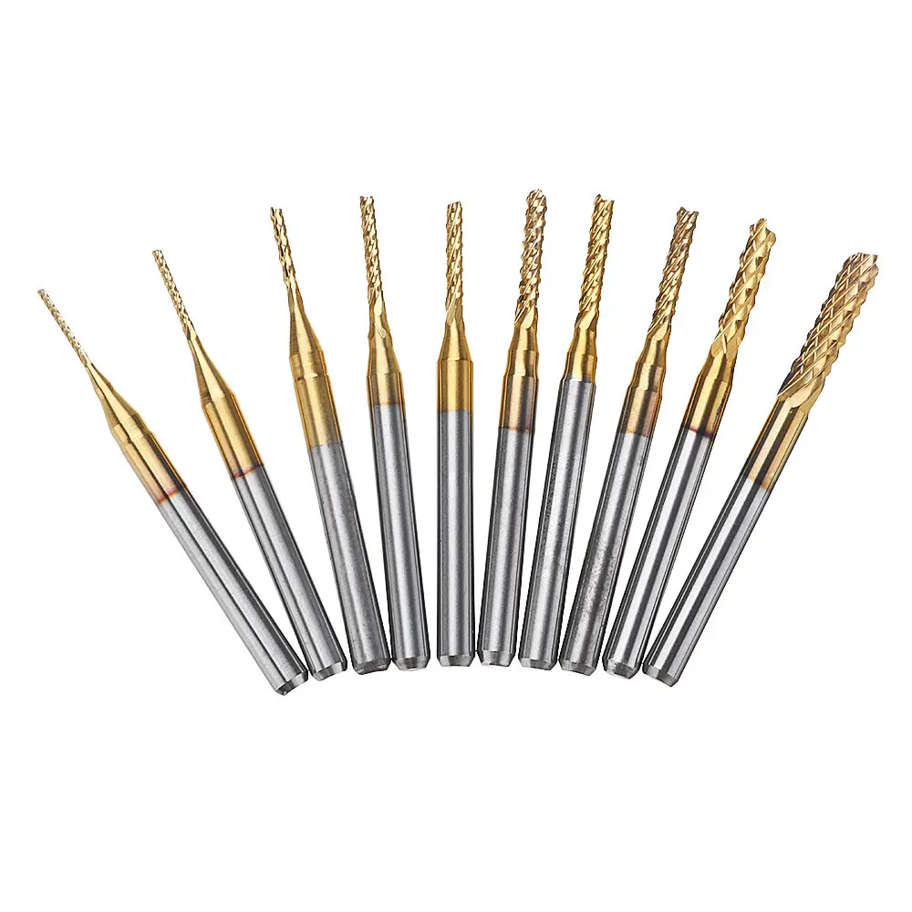 

Drillpro DB-M1 10Pcs 0.8-3mm Titanium Coated Engraving Milling Cutter Carbide Bits