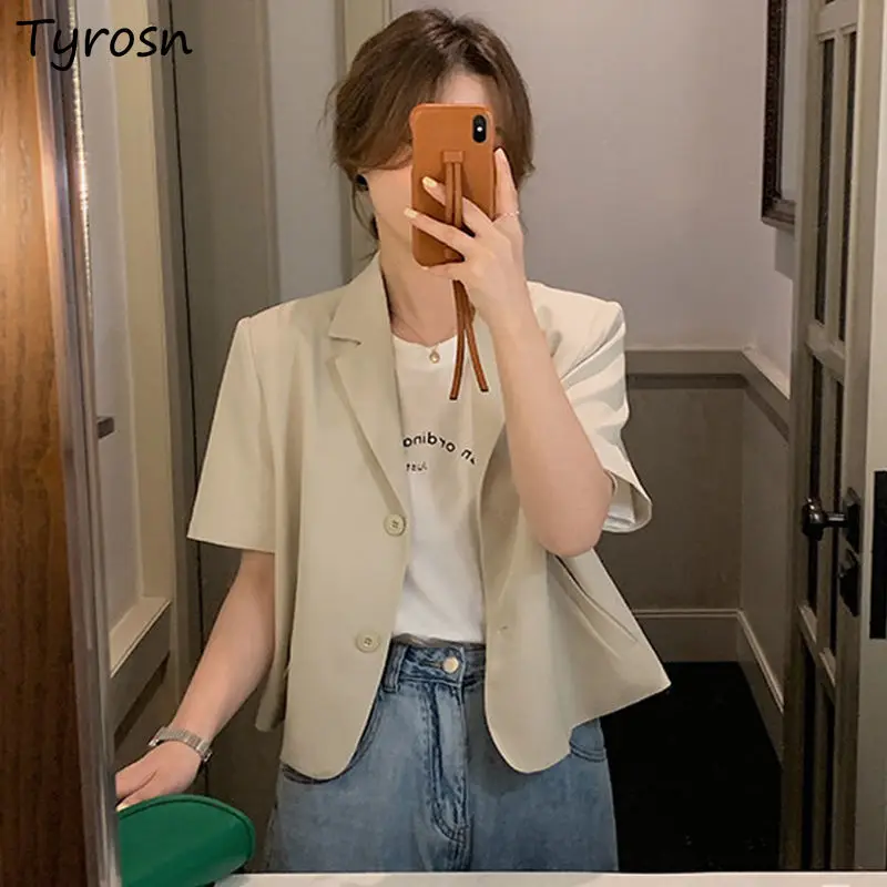 

Designer Blazers Women Short Sleeve Solid Slim Students Crop Top Hipster Summer All-match Females Outwear Leisure High Quality