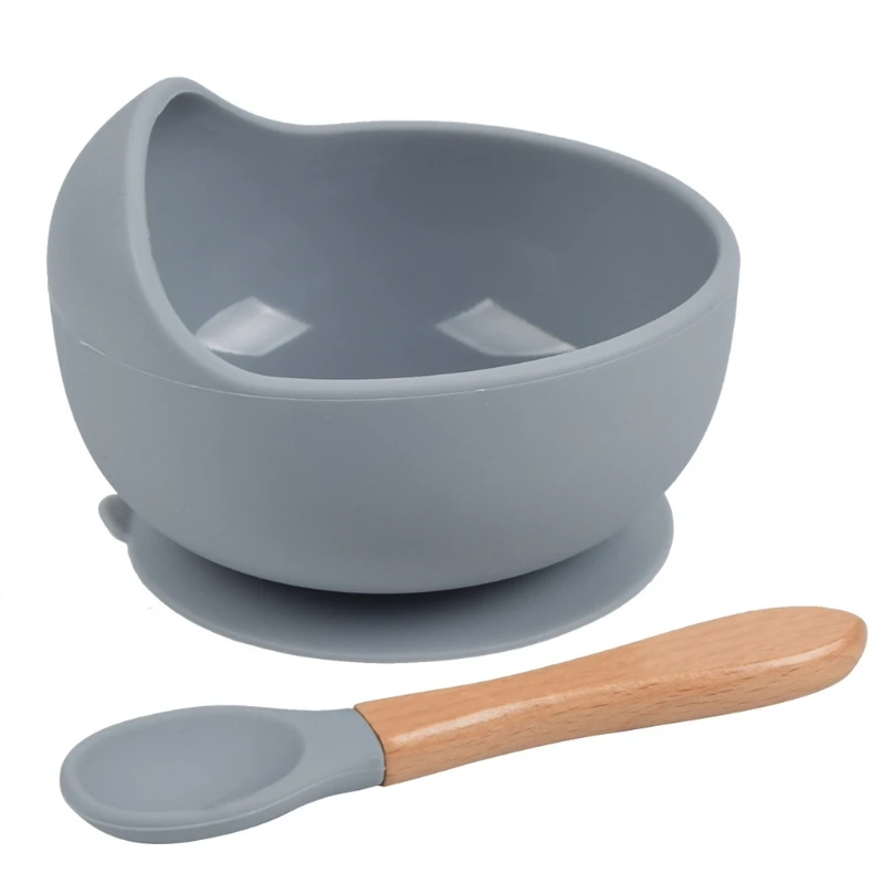 

2Pcs Silicone Baby Bowl+Spoon Set Newborn Tableware Waterproof Silicone Dishes J2HD