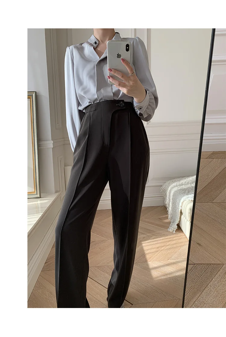 

2021 New Spring Women Pants Casual Pure Color High Waist Women BeigeStright Pants Female Trousers Outwear Long Pants