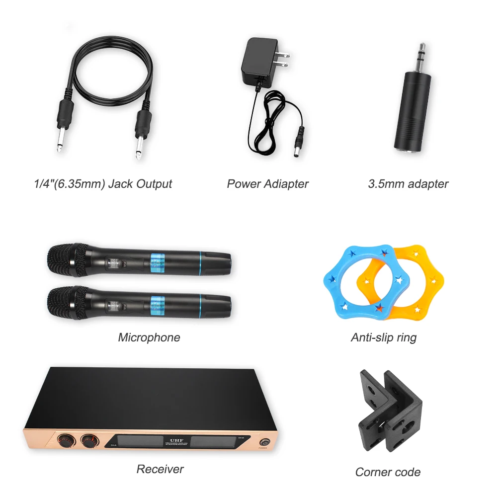 

UHF Rechargeable Wireless Microphone System Karaoke Microphone Wireless Mic Cordless Dual with Receiver for Karaoke