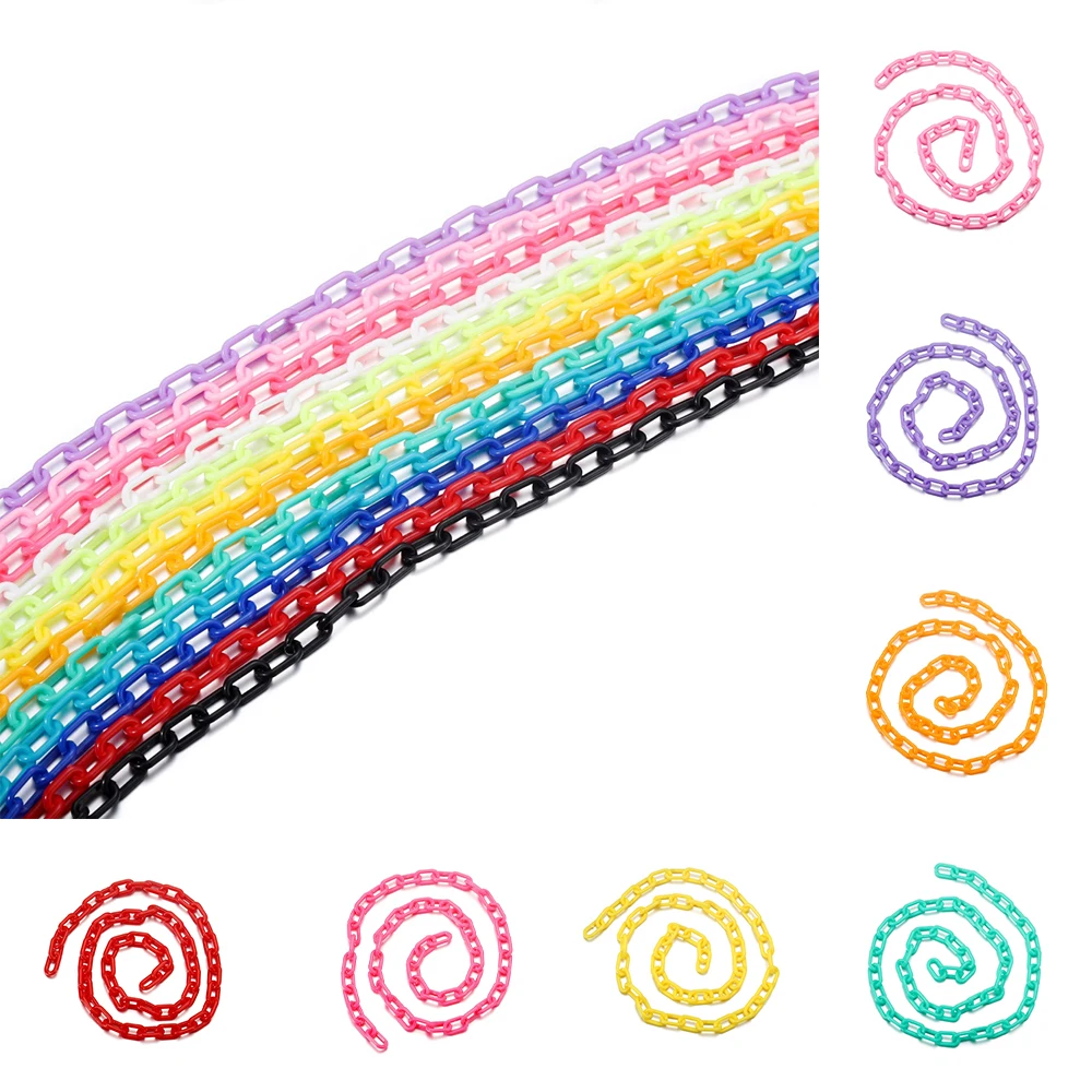 

10Pcs/Lot Colorful Acrylic 50cm Plastic Square Link Chain Lobster Clasp Keychains For Necklace DIY Jewelry Making Accessories