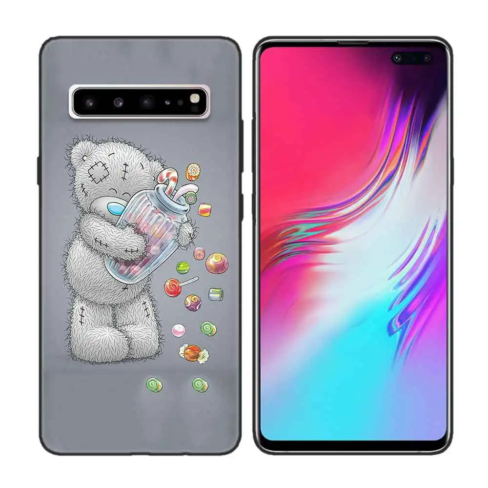 Черный мягкий силиконовый чехол-накладка для samsung Galaxy S7 S8 S9 S10 5G S10E J4 J6 J8 M20 Note 8 9 Edge Plus Cas потрёпанный плюшевый медвежонок - Цвет: Синий