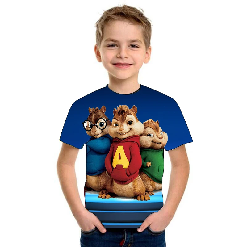 

Funny hree Chipmunk Movie 3D Print Boys T-shirt Cartoon Film Comedy Cute Tees Baby Boys Cool Talking Chipmunks Short Sleeve Tops