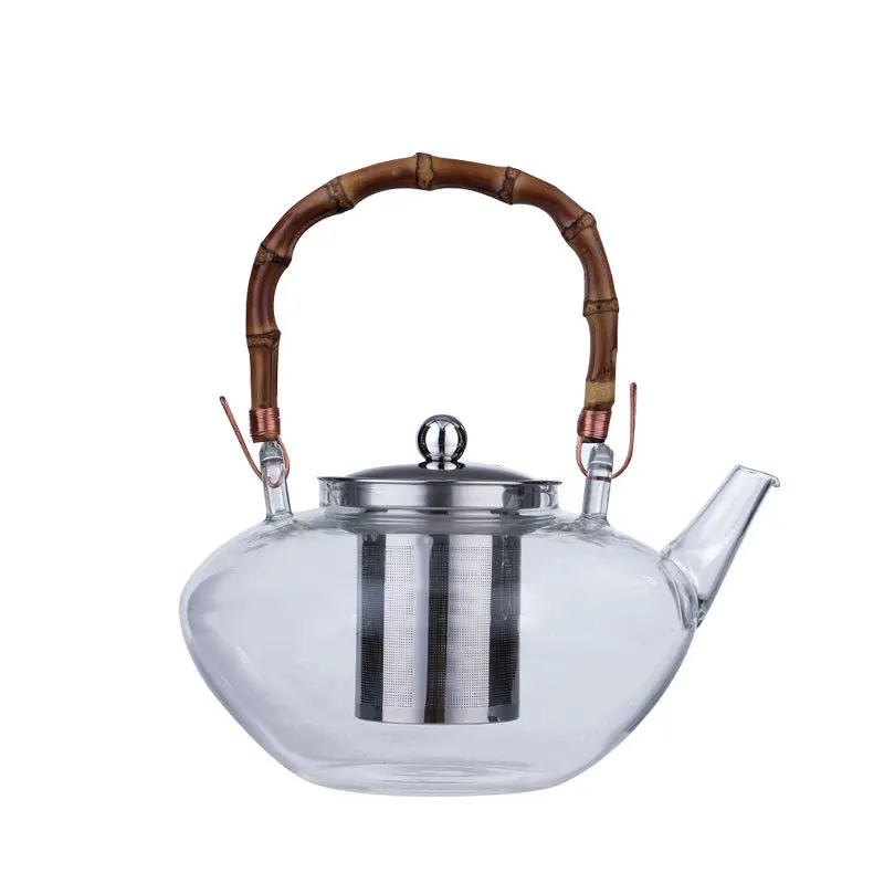 

1350ml Heat Resistant Glass Teapot With Bamboo Handle Stainless Steel Tea Infuser Filter Flower Tea Kettle Kung Fu Set Teapot